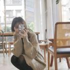 Mock-neck Cable-knit Sweater Dress Beige - One Size