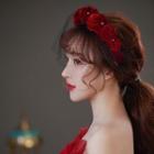 Velvet Floral Mesh Headband Wine Red - One Size