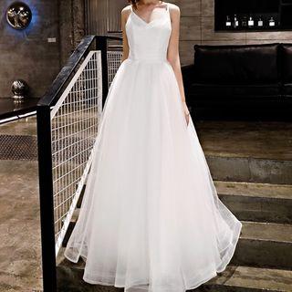 Spaghetti-strap V-neck Evening Gown