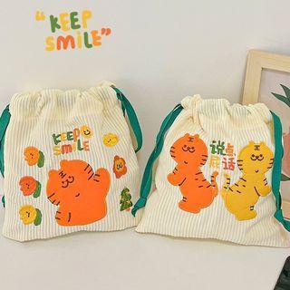 Cartoon Tiger Embroidered Drawstring Pouch