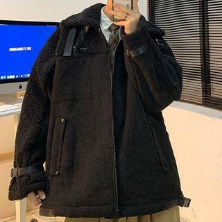 Fleece Panel Faux-suede Cargo Jacket