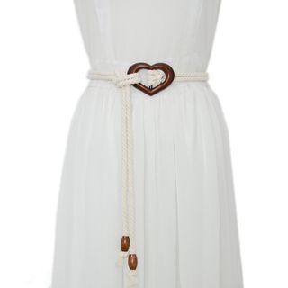 Heart Buckled String Belt Beige - One Size