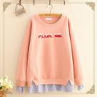 Embroidered Stripe-hem Fleece-lined Sweatshirt