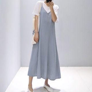 Linen Midi A-line Pinafore Dress