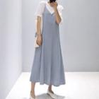 Linen Midi A-line Pinafore Dress