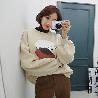 Turtleneck Graphic Print Sweatshirt Beige - One Size