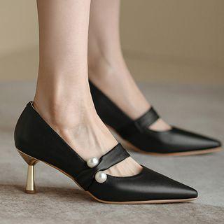 Faux Pearl Stiletto Heel Mary Jane Pumps