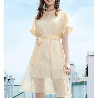 Tie-waist Short-sleeve Chiffon Dress
