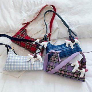 Horse Charm Plaid Shoulder Bag