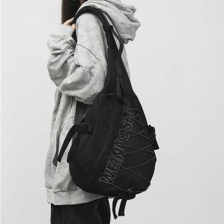 Lettering Drawstring Belt Bag With Pom Charm - Black - One Size
