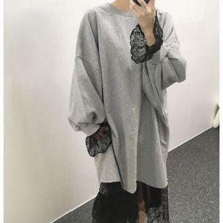 Oversized Sweatshirt / Long-sleeve Lace Midi Dress