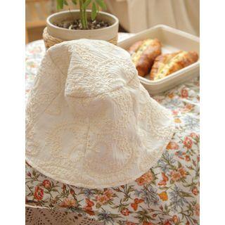 Embroidery Cotton Bucket Hat Light Beige - One Size