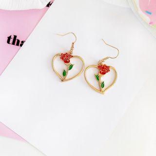 Heart-shaped Rose Hook Earrings