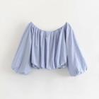 Puff-sleeve Off-shoulder Cropped Blouse / Irregular Mini A-line Skirt