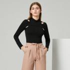 Eco-friendly Long-sleeve Turtleneck Cutout Knit Top