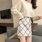 Plain Sweater / Argyle Mini A-line Skirt
