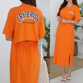 Letter Print Slit-back T-shirt Dress