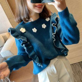Flower Detail Ruffle Sweater