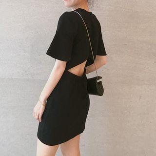 Open Back Short-sleeve Dress Tank Top - 002 - White - One Size