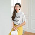 Lace-sleeve Lettering T-shirt