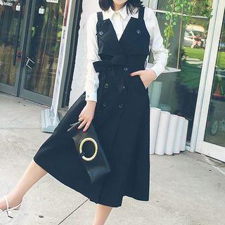 Double-breasted A-line Sleeveless Dress