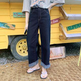 Cuff-hem Unwashed Wide Jeans