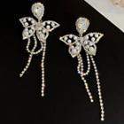 Butterfly Faux Pearl Rhinestone Fringed Earring 1 Pair - Silver Needle - Gold - One Size