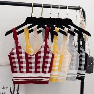 Gingham Cropped Camisole Knit Top