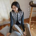 Zip-up Pattern Wool Blend Knit Vest