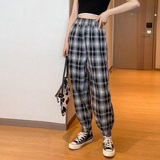 High-waist Plaid Jogger Pants