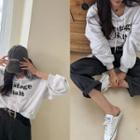 Drop-shoulder Oversize Letter Hoodie Melange White - One Size