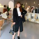 Set : Plain Double-breasted Blazer + A-line Skirt