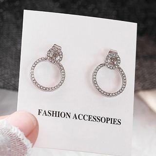 Rhinestone Hoop Stud Earring 1 Pair - E901 - S925 Silver - Earrings -
