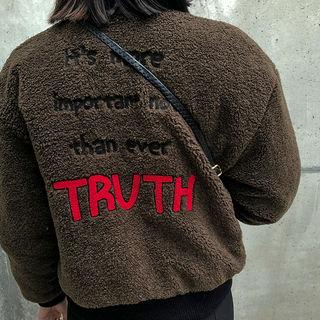 Letter Print Faux-fur Flight Jacket