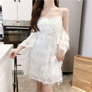 Cutout-shoulder Fringe A-line Dress