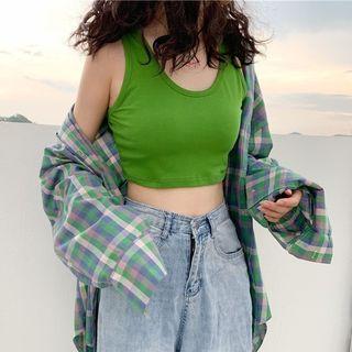 U-neck Plain Sleeveless Cropped Top