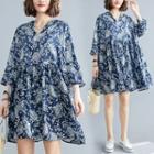 3/4-sleeve Paisley Print A-line Mini Dress As Shown In Figure - One Size