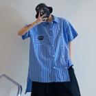 Embroider Striped Two Tone Oversize Shirt