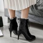 Lace Trim Lace-up High-heel Short Boots