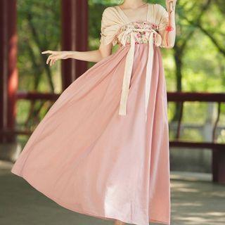 Floral Panel Color Block Midi A-line Dress