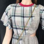 Contrast Ruffle Trim Plaid Cutout Dress