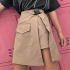 Asymmetric Buckled A-line Mini Skirt