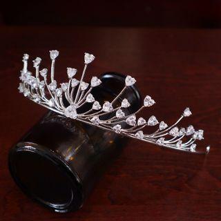 Rhinestone Heart Wedding Crown Silver - One Size