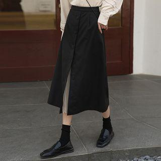 Buttoned Panel Midi A-line Skirt