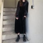 Long-sleeve A-line Midi Dress Dress - Black - One Size
