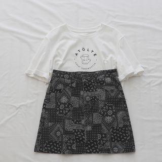 High-waist Printed A-line Mini Skirt