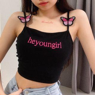 Letter Embroidered Butterfly Detail Camisole