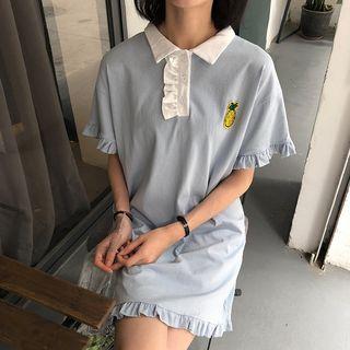 Pineapple Applique Short-sleeve Polo Dress