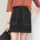 Contrast-stitched A-line Miniskirt