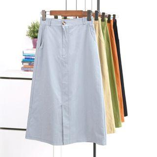 High-waist Plain Slim-hem Skirt
